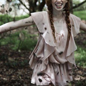 Pale blush pink layered ruffle scoop neck top